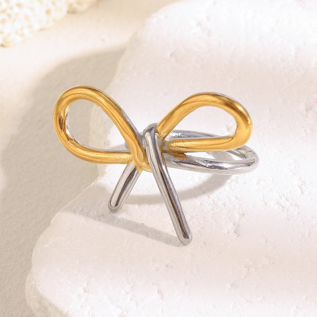 Bague tendance élégante et irrégulière en acier inoxydable doré, de la collection Romantique (1 pièce), étanche. 2