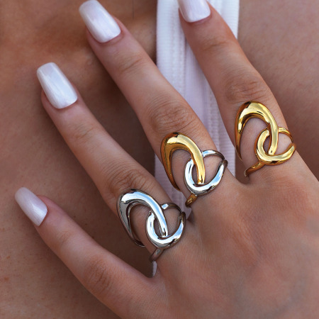 Bague minimaliste en acier inoxydable doré, étanche, collection Simple Series Casual Lines (1 pièce) 2