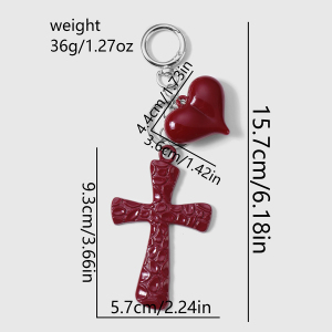 1 Paire De Breloques Rétro En Forme De Cœur Avec Croix Rouge Vin h5 Image2