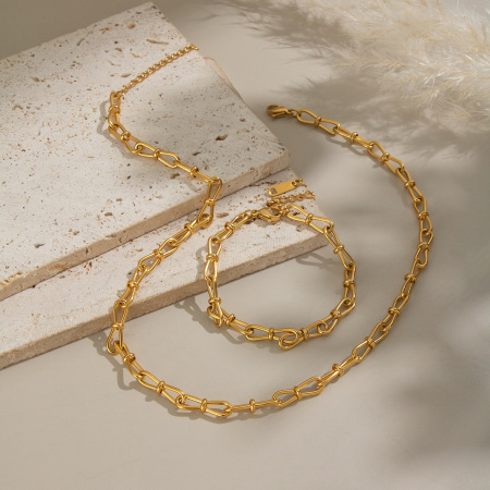 Ensemble collier et chaîne en acier inoxydable étanche couleur or 2