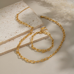 Ensemble Collier Et Chaîne En Acier Inoxydable Étanche Couleur Or h5 Image2
