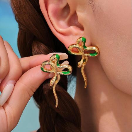 Boucles d'oreilles puces pour femme, modèle serpent, en acier inoxydable étanche, couleur or (1 paire)