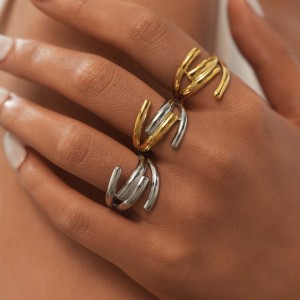 Bague Minimaliste En Acier Inoxydable Doré, Étanche, De Forme Irrégulière Et Décontractée (1 Pièce), Collection Simple. h5 Image6