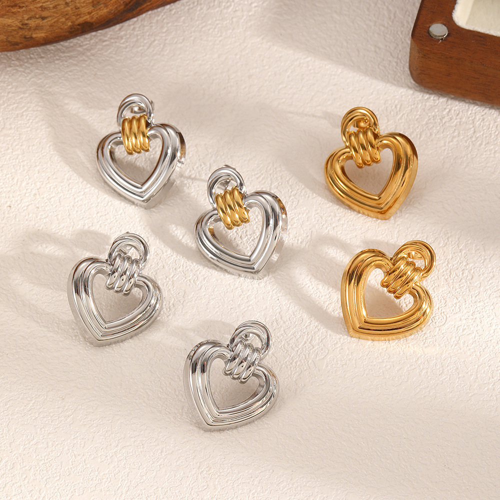 1 Paire De Boucles D'Oreilles Puces Daily Heart En Acier Inoxydable Étanche Couleur Or Pour Femme h5Image3