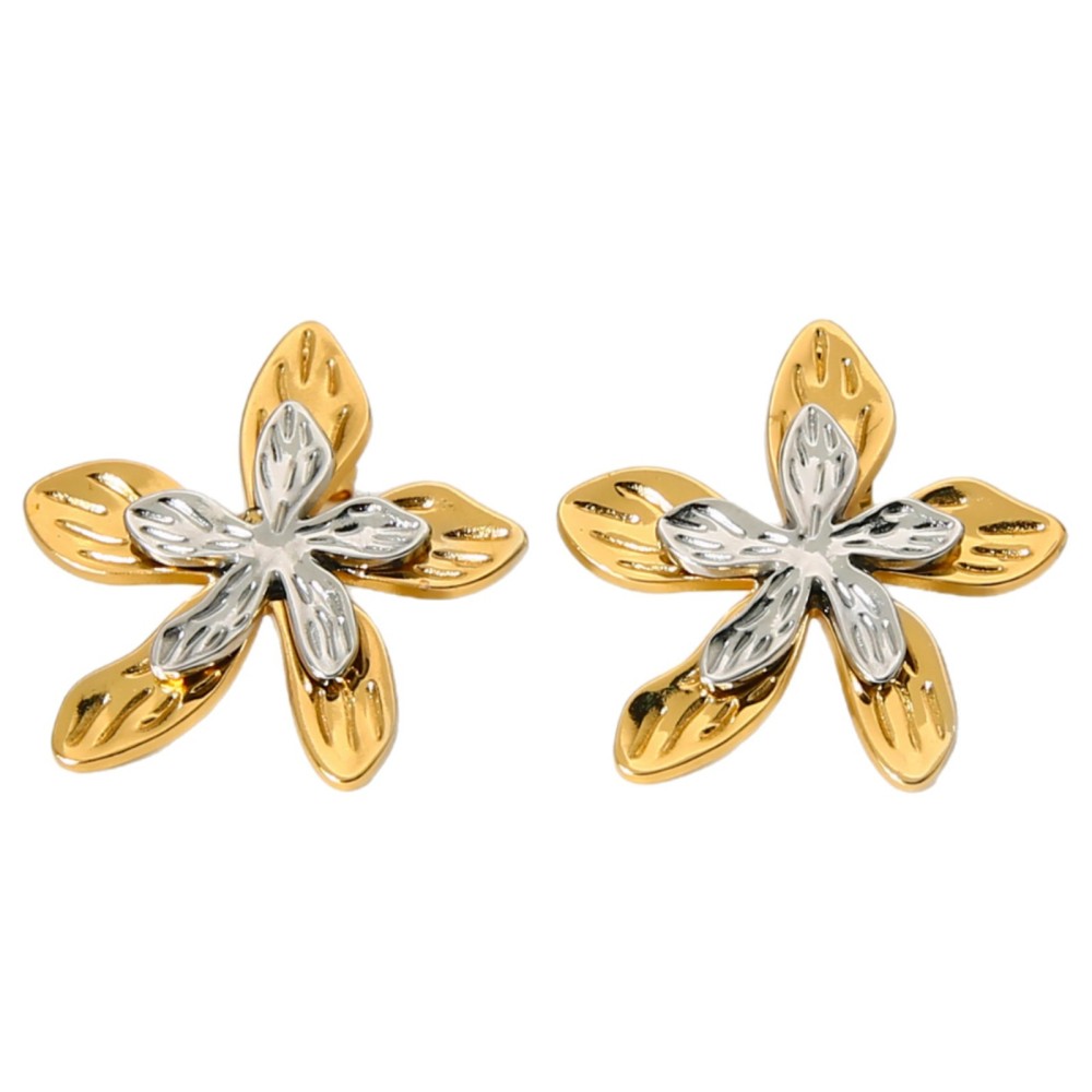 1 Paire De Boucles D'Oreilles Puces Rétro Luxueuses En Acier Inoxydable Imperméables Pour Femmes, Ornées De Fleurs. Image5