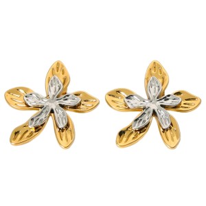 1 Paire De Boucles D'Oreilles Puces Rétro Luxueuses En Acier Inoxydable Imperméables Pour Femmes, Ornées De Fleurs. h5 Image5