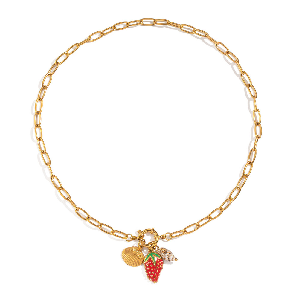 Collier Pendentif Fraise En Acier Inoxydable Étanche Couleur Or (1 Pièce) Image5