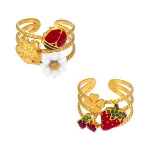 Bague Imposante En Acier Inoxydable Doré, Ornée D'Un Zircon Et Ornée D'Un Insecte Aux Couleurs Vives (1 Pièce). h5 Image6