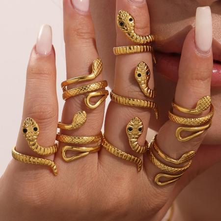 Bague classique serpent en acier inoxydable étanche couleur or (1 pièce)