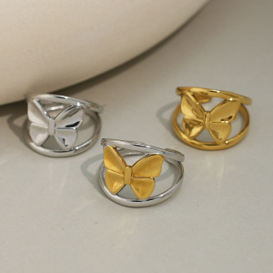 Bague Minimaliste Simple Et Décontractée En Acier Inoxydable Doré, Couleur Papillon, 1 Pièce h5 Image6