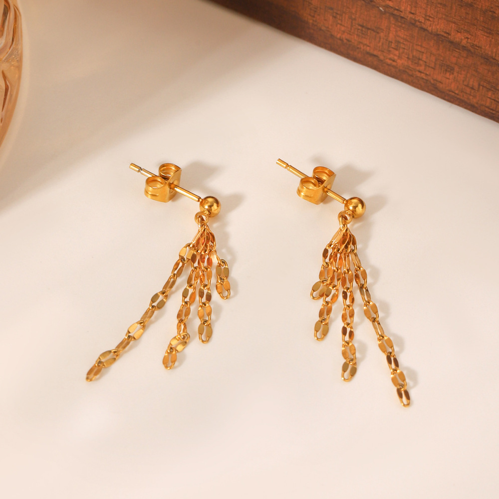 Boucles D'Oreilles Pendantes Pour Femme, En Acier Inoxydable Imperméable, Couleur Or, Avec Pompon Simple h5Image3