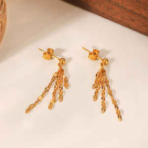 Boucles D'Oreilles Pendantes Pour Femme, En Acier Inoxydable Imperméable, Couleur Or, Avec Pompon Simple h5 Image3