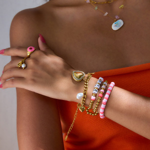 Bracelet De Perles Pour Femme, 1 Pièce, En Pâte Polymère Et Acier Inoxydable, Étanche. h5 Image4