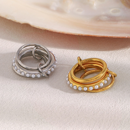 Bague pour femme, collection Simple Series, élégante et ronde, en acier inoxydable étanche, sertie de pierres précieuses (1 pièce).