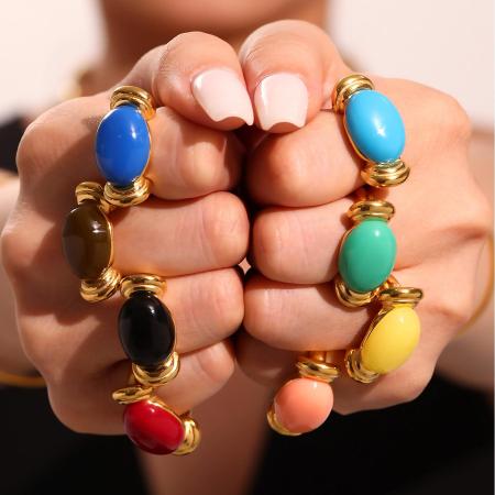 Bague ovale en résine et acier inoxydable, couleur or, étanche (1 pièce)