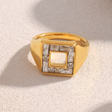 Bague de luxe rectangulaire pour tous les jours, en acier inoxydable étanche, couleur or (1 pièce).