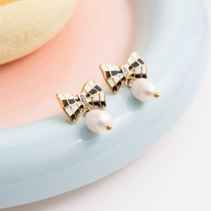 Boucles D'Oreilles Pendantes Pour Femme, En Acier Inoxydable Doré, Imperméables, Avec Nœud Papillon (1 Paire). h5 Image7