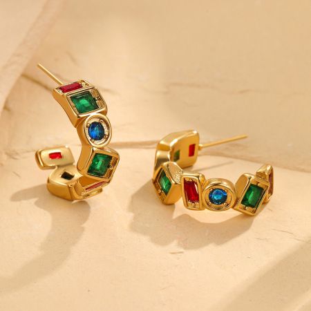 1 paire de boucles d'oreilles créoles de luxe en acier inoxydable étanche couleur or 2