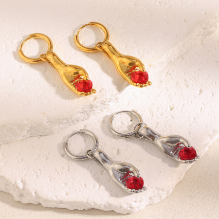 1 paire de boucles d'oreilles pendantes romantiques et mignonnes en forme de cœur, en acier inoxydable étanche pour femme. 2