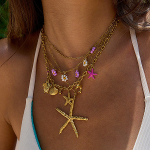Collier Pendentif Femme En Acier Inoxydable, Couleur Or, Représentant Un Organisme Marin (1 Pièce) h5 Image5