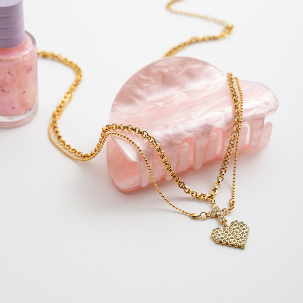 Collier À Plusieurs Rangs Pour Femme, En Acier Inoxydable Doré, Motif Cœur Romantique (1 Pièce) Image5