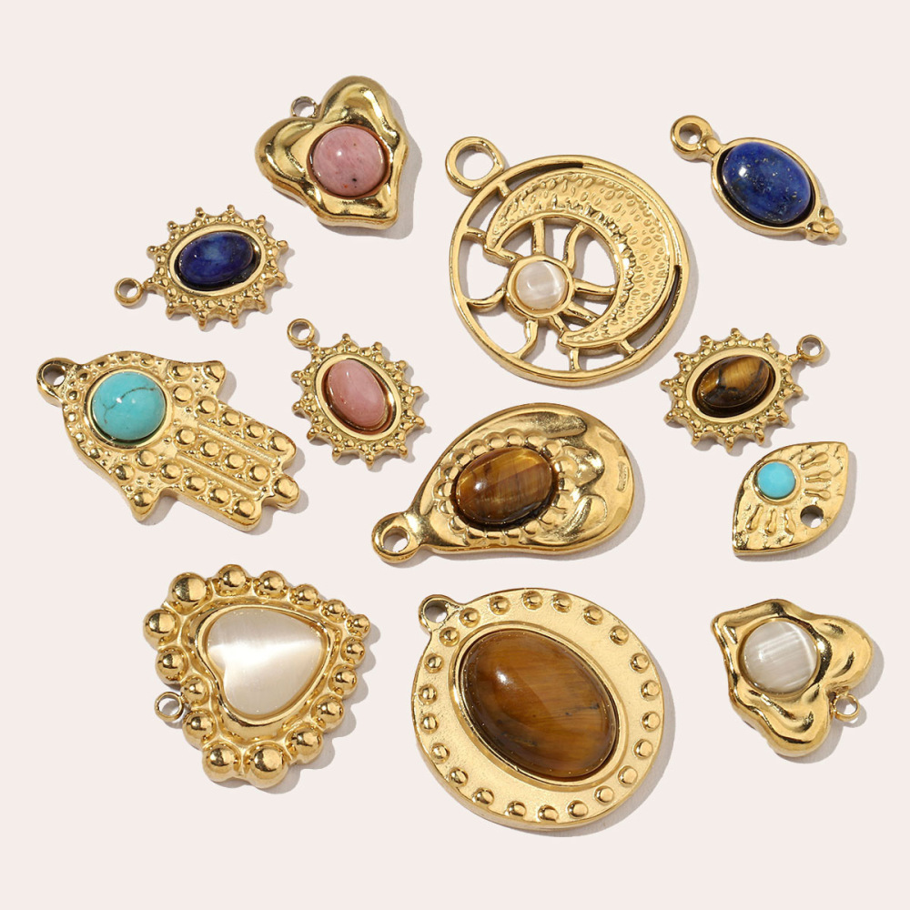 Pendentif Classique En Forme De Cœur Pour Femme, Pierres Naturelles, 1 Pièce h5Image5