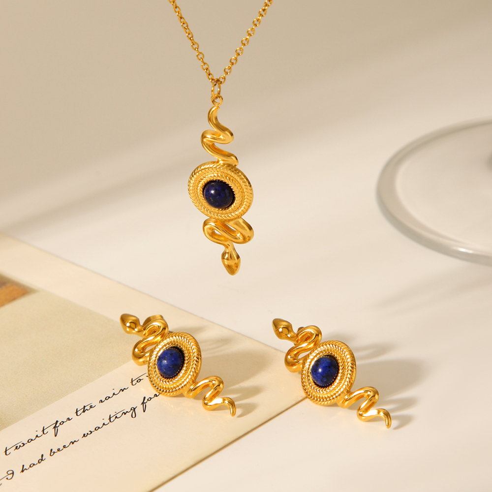 Collier Simple Avec Pendentif Serpent En Acier Inoxydable Et Pierre Naturelle Pour Femme, 1 Pièce Image4