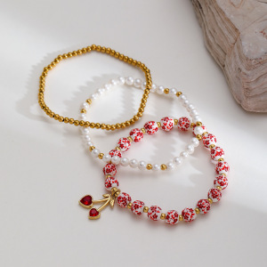 Bracelet En Perles Pour Femme, 1 Pièce, En Céramique, Couleur Or, Motif Fleur Douce h5 Image3