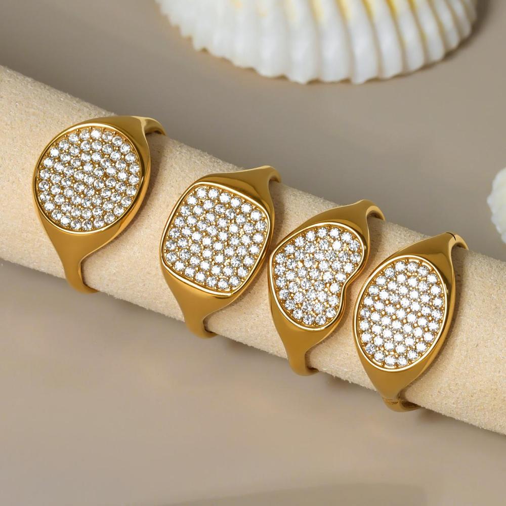 Bague Minimaliste Géométrique En Acier Inoxydable Étanche Avec Zircon Pour Femme (1 Pièce) Image5