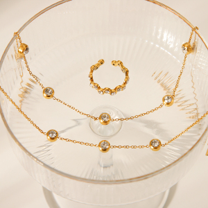 Ensemble De Colliers Pour Femmes En Acier Inoxydable De Forme Irrégulière, Étanche Et De Couleur Dorée h5 Image6