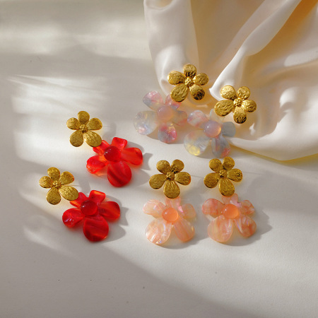 1 paire de boucles d'oreilles pendantes en acétate imitation fleur, série romantique