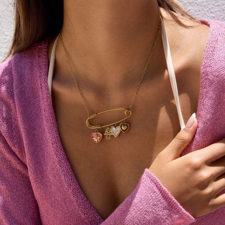Collier pendentif femme en forme de cœur, en acier inoxydable étanche, couleur or (1 pièce)