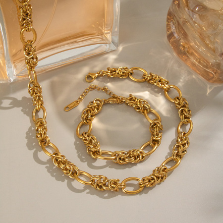 Ensemble collier et chaîne en acier inoxydable étanche couleur or