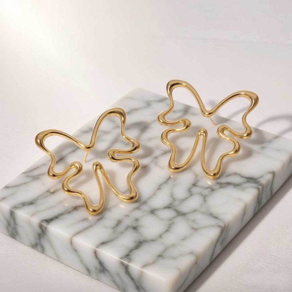 Boucles D'Oreilles Puces Pour Femme, En Acier Inoxydable Doré, Motif Papillon Naturel (1 Paire). h5Image4