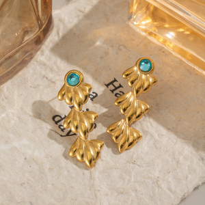 1 Paire De Boucles D'Oreilles Pendantes En Acier Inoxydable Doré, Étanches, En Forme De Coquillage h5 Image4