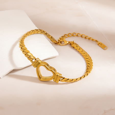 Bracelet chaîne femme en acier inoxydable imperméable, motif cœur simple, collection romantique (1 pièce).
