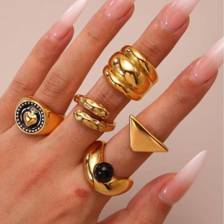 Bague classique de forme irrégulière en acier inoxydable, étanche, couleur or