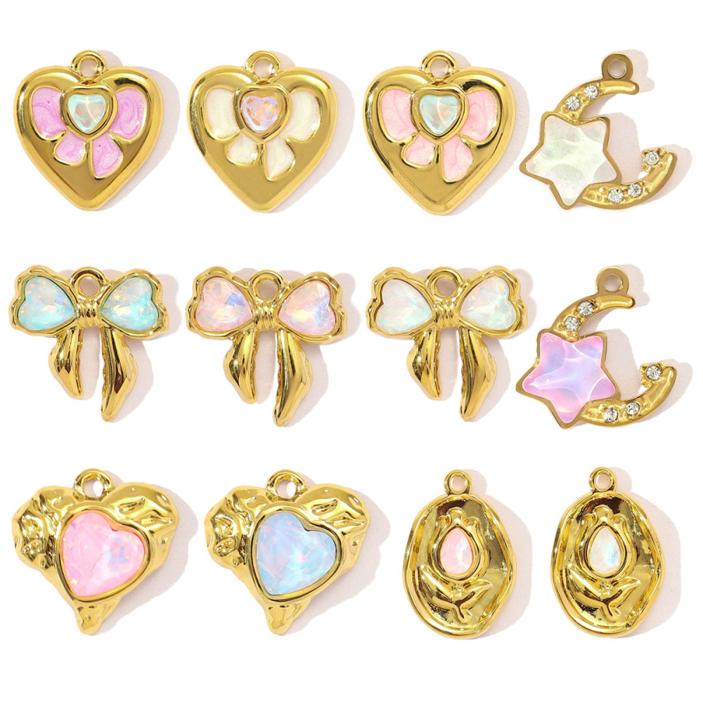 Pendentif Femme En Forme De Cœur, En Acier Inoxydable Étanche, Couleur Or (1 Pièce) Image5