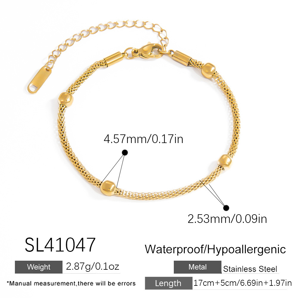 Bracelet Chaîne Simple En Acier Inoxydable Étanche Couleur Or Pour Femme (1 Pièce) Image2