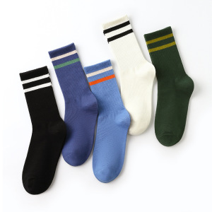1 Paire De Chaussettes De Sport Mi-Mollet En Coton À Rayures Quotidiennes h5 Image3