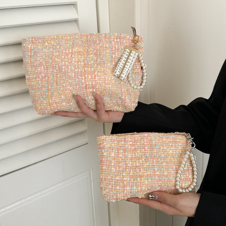 Trousse de maquillage classique en polyester pour femme, 1 pièce, série simple, couleurs mélangées
