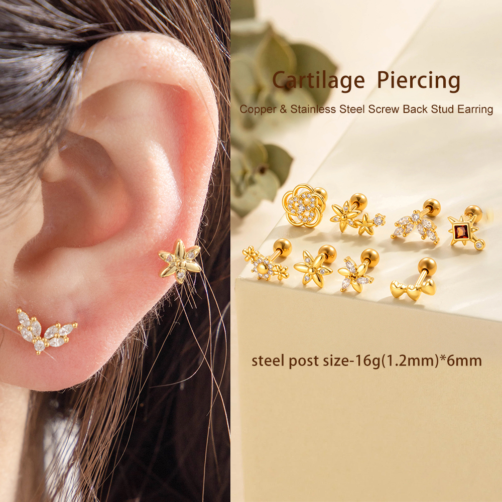 Boucle D'Oreille Piercing En Forme De Cœur Et De Fleur, Couleur Cuivre Et Or, Zircone Image4