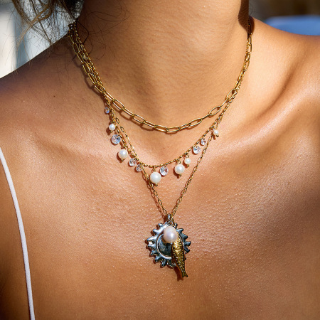 Collier Pendentif Classique Daily Sun Pour Femme, En Acier Inoxydable Étanche, Couleur Or (1 Pièce)