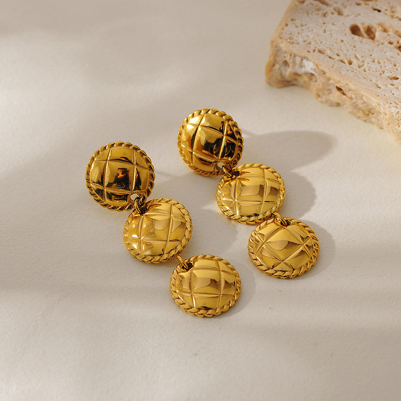 Boucles D'Oreilles Pendantes Pour Femme, En Acier Inoxydable, Imperméables, Motif Fleur Et Feuille (1 Paire). Image3