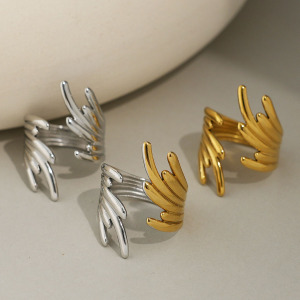 Bague Tendance Casual Wings En Acier Inoxydable Étanche Couleur Or (1 Pièce) h5 Image6