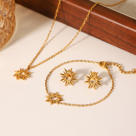 Ensemble de 1 collier pour femme Simple Series Daily Flower en acier inoxydable étanche 2