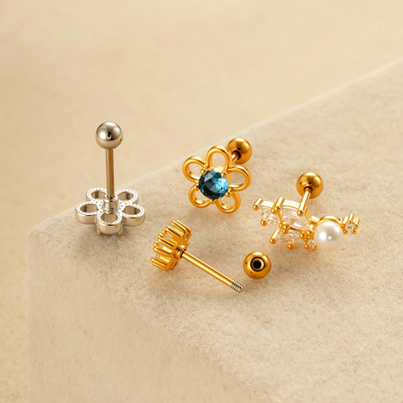 Boucle d'oreille piercing fleur cuivre or zircon 1 pièce 2