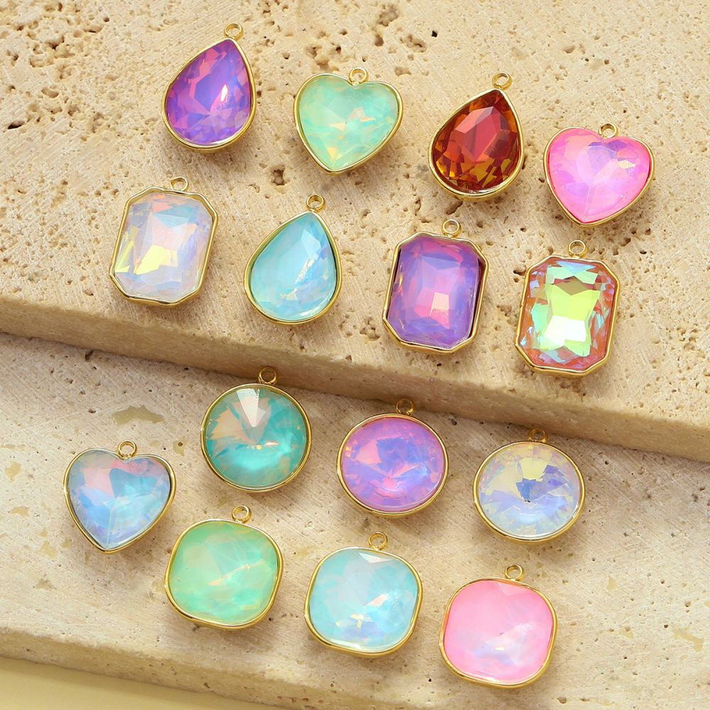 Pendentif Géométrique Diy En Verre Et Acier Inoxydable Étanche Couleur Or Pour Femme (1 Pièce) Image4