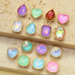 Pendentif Géométrique Diy En Verre Et Acier Inoxydable Étanche Couleur Or Pour Femme (1 Pièce) h5 Image4