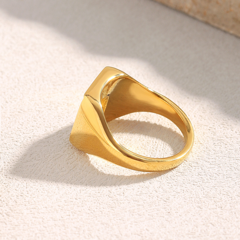 Bague De Luxe Rectangulaire Pour Tous Les Jours, En Acier Inoxydable Étanche, Couleur Or (1 Pièce). Image7